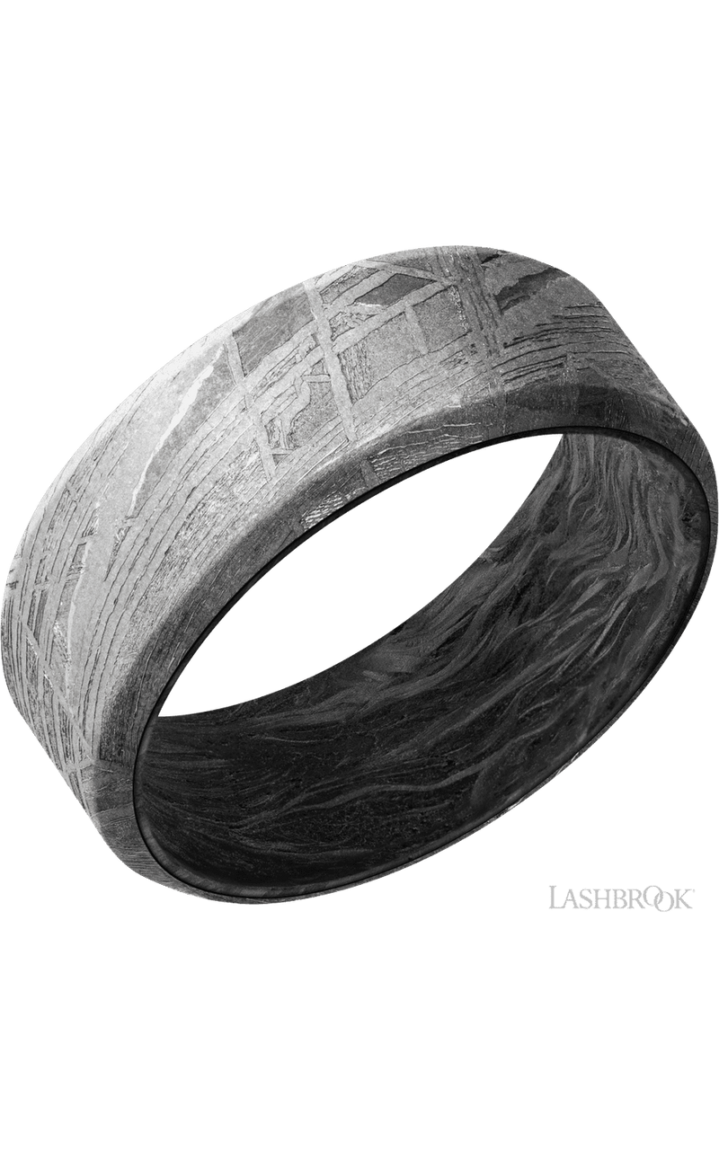 8 mm wide Beveled Meteorite band featuring a Forged Carbon Fiber sleeve img1