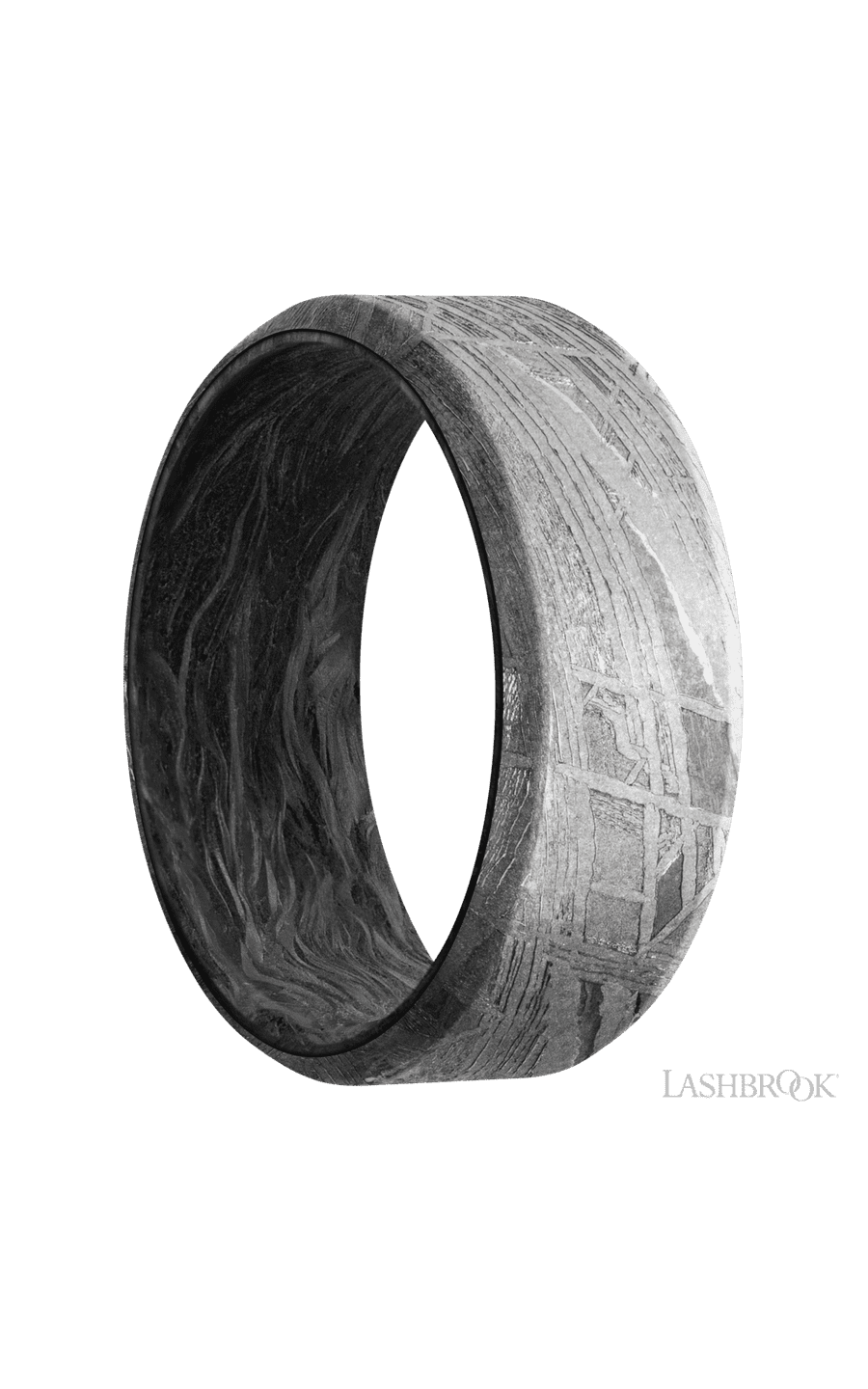 8 mm wide Beveled Meteorite band featuring a Forged Carbon Fiber sleeve img2
