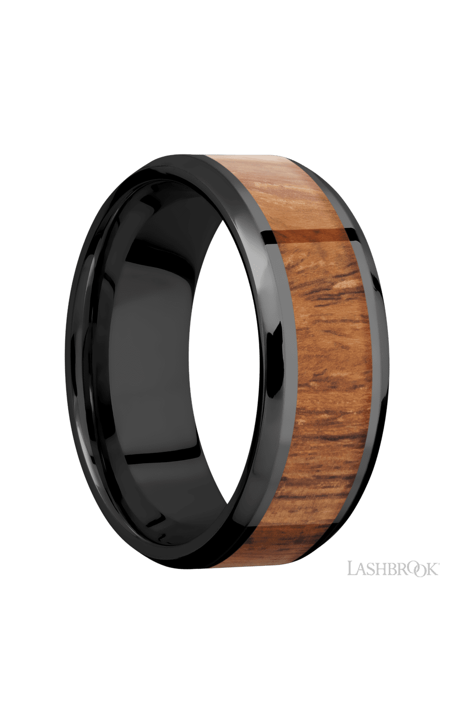 8 mm wide/Beveled/Zirconium band with one 5 mm Centered inlay of Desert Iron Wood img2