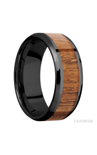 8 mm wide/Beveled/Zirconium band with one 5 mm Centered inlay of Desert Iron Wood img2