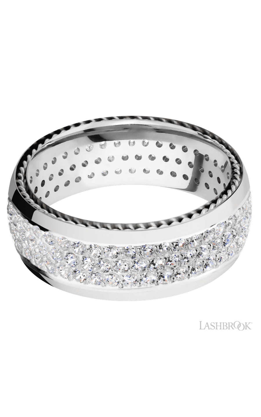 8 mm wide/Domed/14K White Gold band with  two 1 mm Sidebraid inlays of 14K White Gold img3