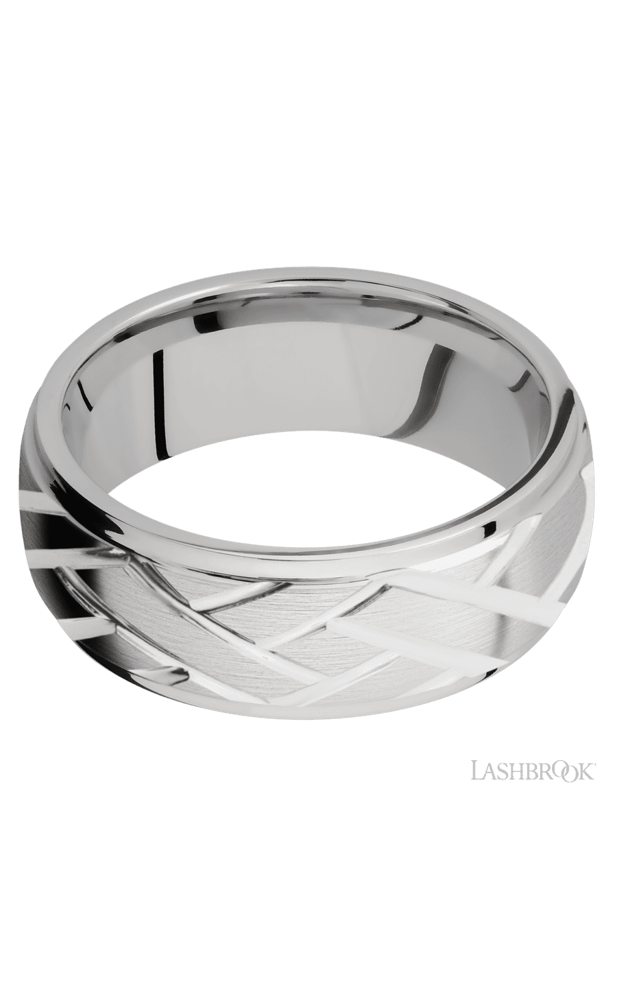 8 mm wide/Domed Stepped Down Edges/14K White Gold band with a machined Lattice pattern img3