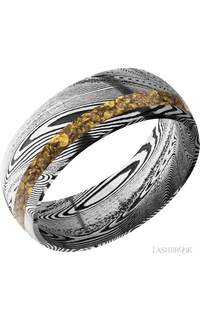 8 mm wide/Domed/Tightweave band with one 2 mm Off Center inlay of Alaskan Gold Nugget img1