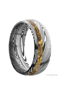 8 mm wide/Domed/Tightweave band with one 2 mm Off Center inlay of Alaskan Gold Nugget img2