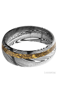 8 mm wide/Domed/Tightweave band with one 2 mm Off Center inlay of Alaskan Gold Nugget img3