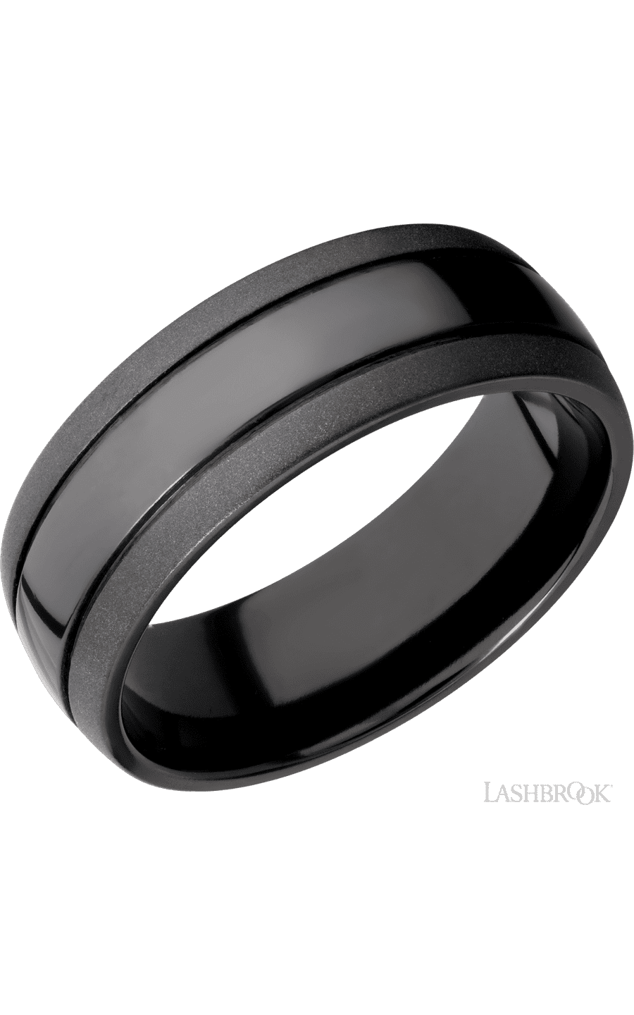 8 mm wide Domed with two accent grooves Zirconium band img1