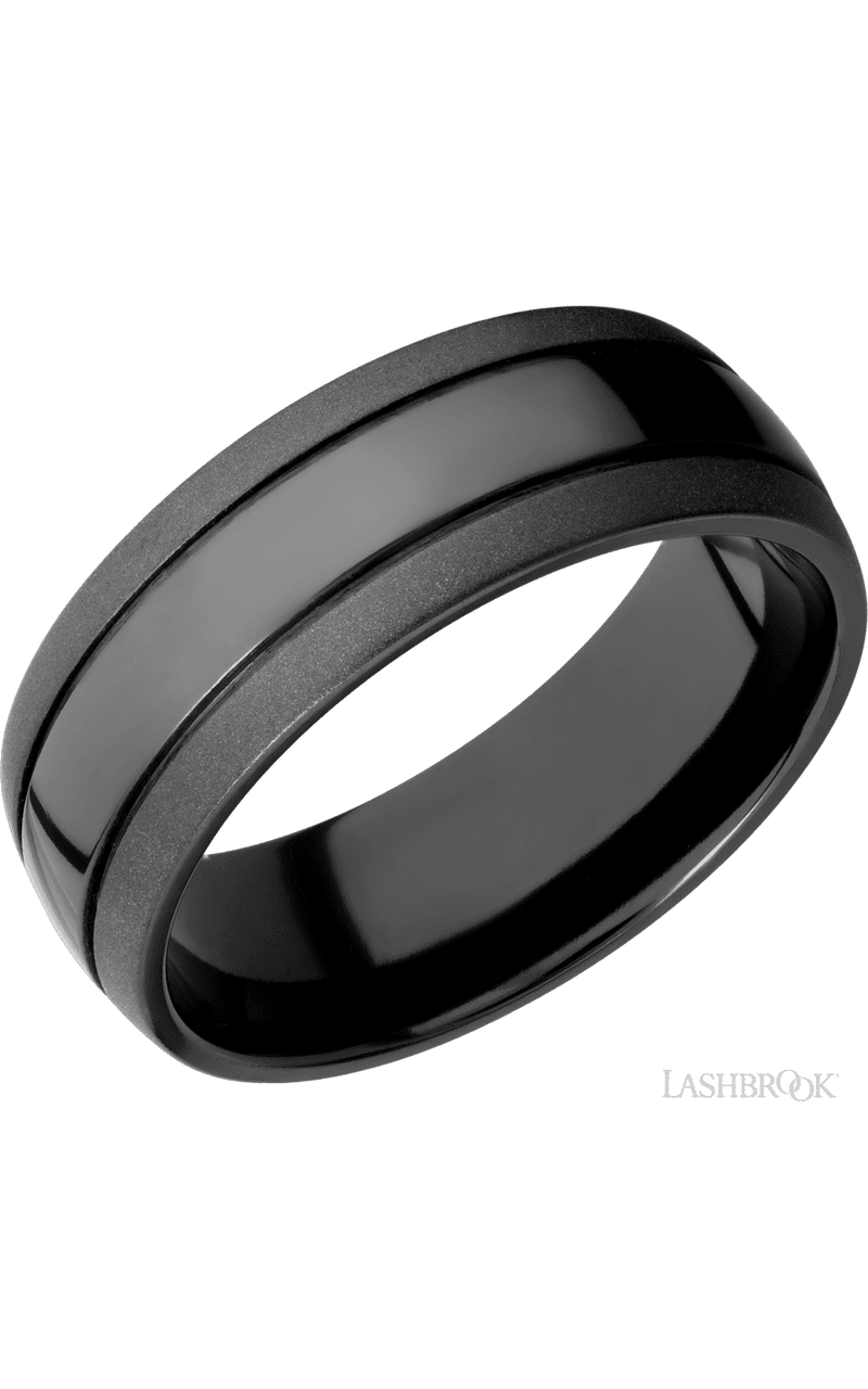 8 mm wide Domed with two accent grooves Zirconium band img1