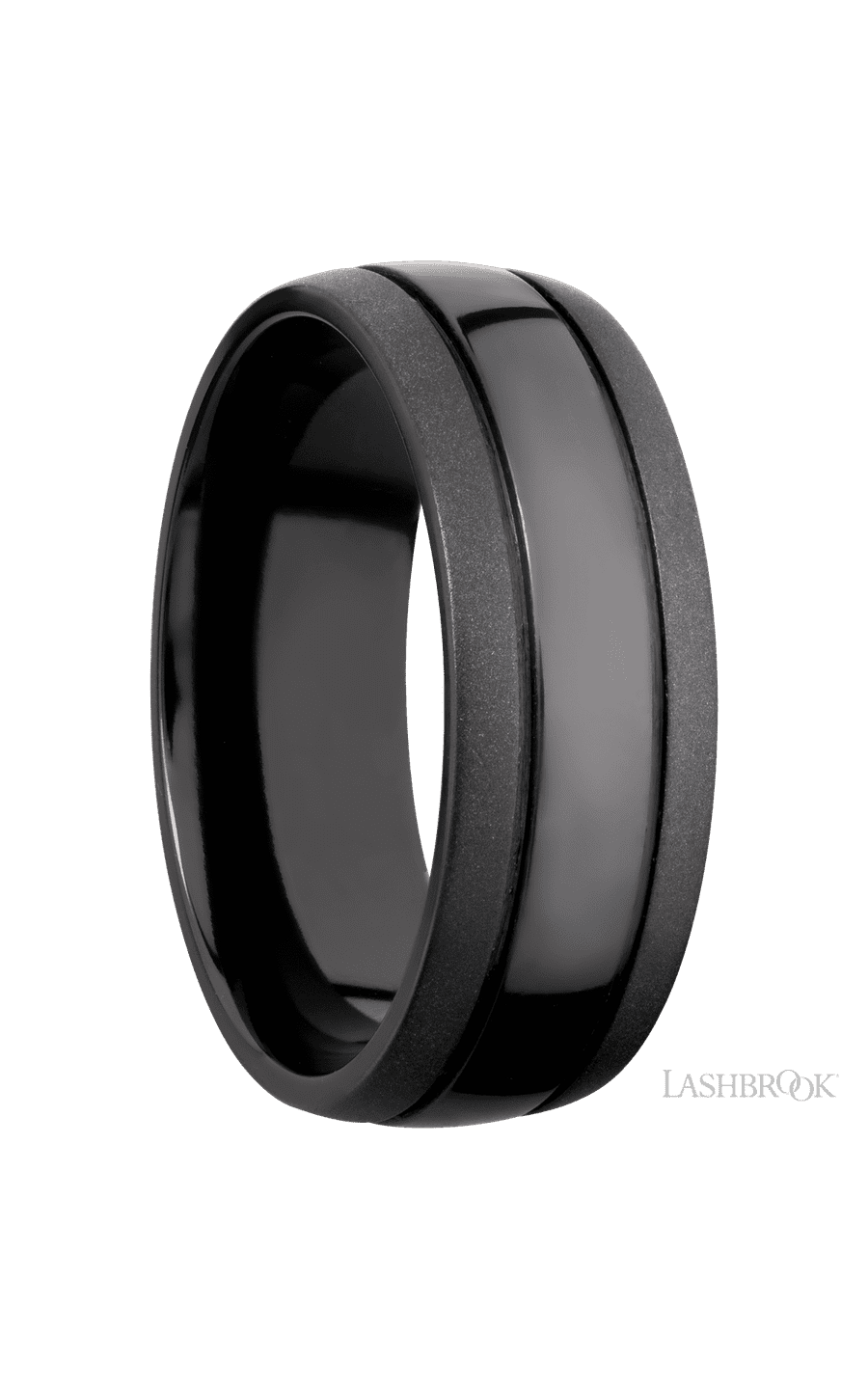 8 mm wide Domed with two accent grooves Zirconium band img2