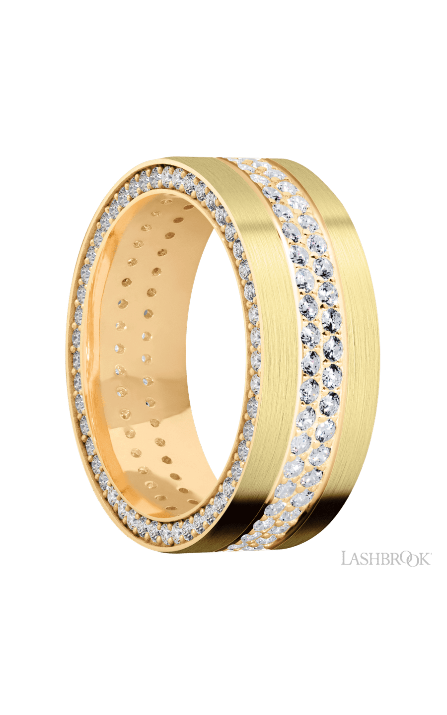 8 mm wide/Flat/14K Yellow Gold band with a Side Eternity arrangement of .01 carat Round Diamond stones in a Bead Channel setting img2