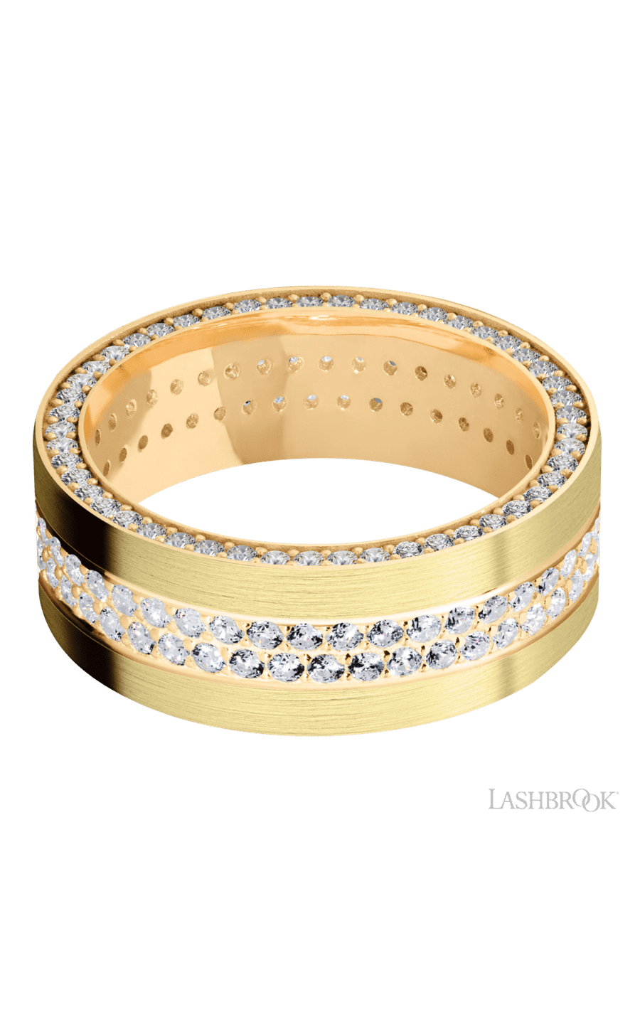 8 mm wide/Flat/14K Yellow Gold band with a Side Eternity arrangement of .01 carat Round Diamond stones in a Bead Channel setting img3
