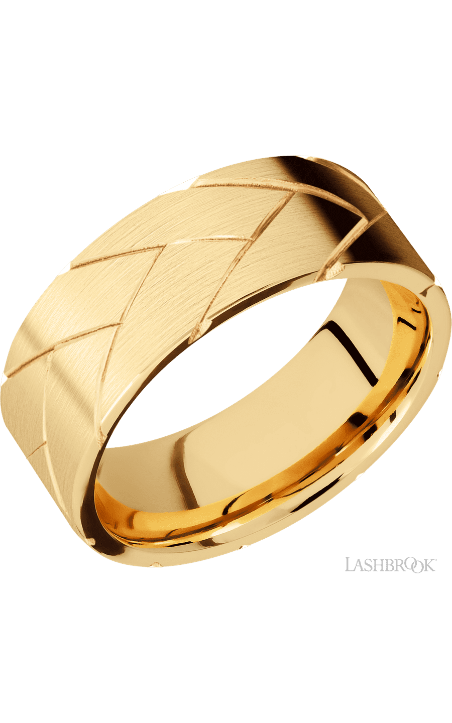 8 mm wide/Flat/14K Yellow Gold band with a machined Flatbraid pattern img1