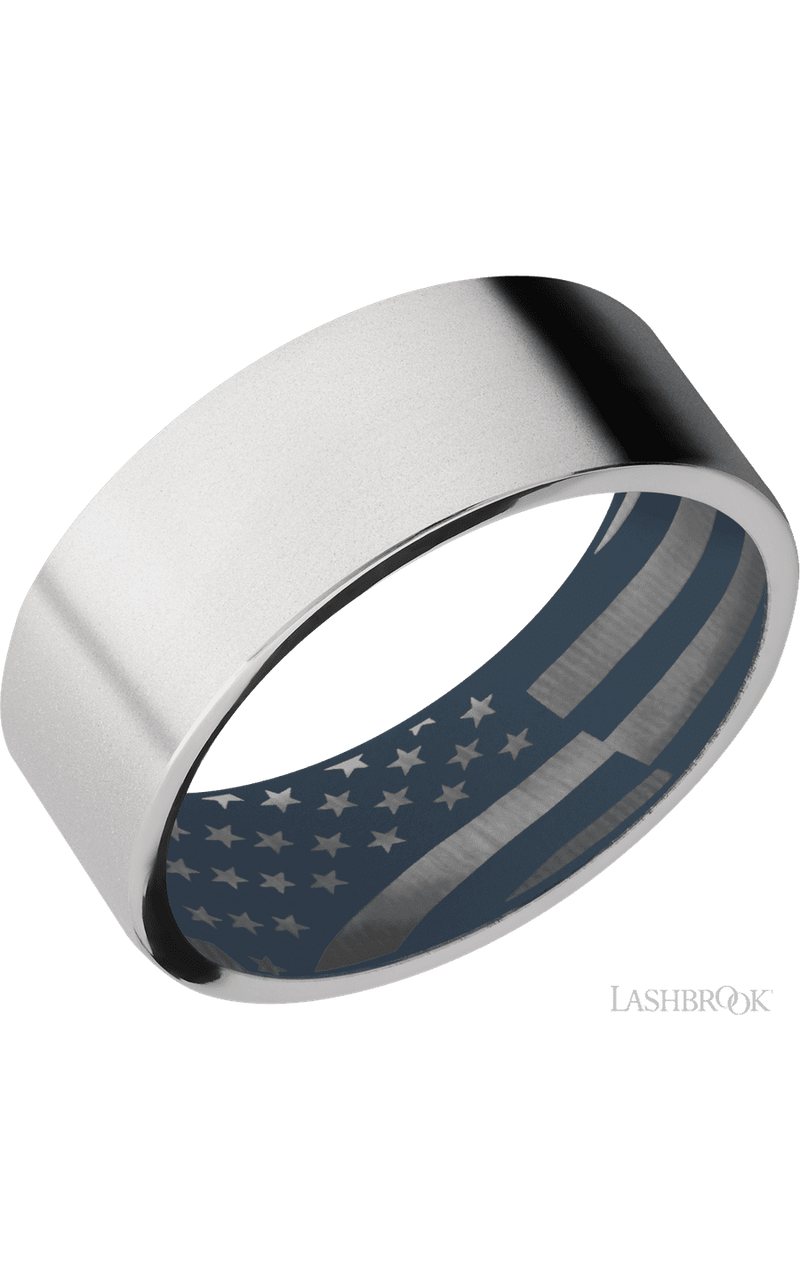 8 mm wide Flat Cobalt Chrome band featuring a Navy Blue sleeve img1