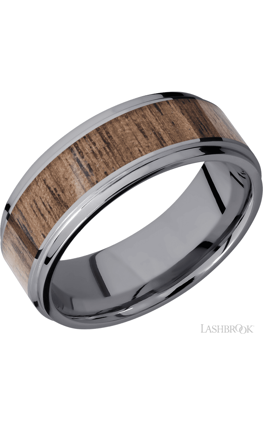 8 mm wide/Flat Grooved Edges/Tantalum band with one 5 mm Centered inlay of Walnut img1