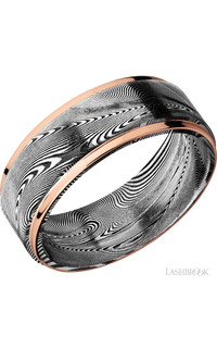 8 mm wide/Flat Grooved Edges/Tightweave band with two 1 mm Edge inlays of 14K Rose Gold img1