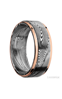 8 mm wide/Flat Grooved Edges/Tightweave band with two 1 mm Edge inlays of 14K Rose Gold img2