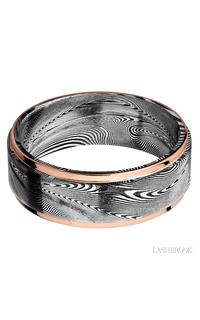 8 mm wide/Flat Grooved Edges/Tightweave band with two 1 mm Edge inlays of 14K Rose Gold img3