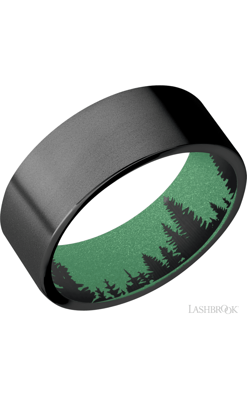 8 mm wide Flat Zirconium band featuring a Squatch sleeve img1