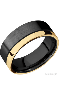 8 mm wide/Flat/Zirconium band with one 2 mm Off Center Edge inlay of 14K Yellow Gold img1