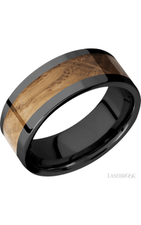 8 mm wide/Flat/Zirconium band with one 5 mm Centered inlay of Whiskey Barrel img1