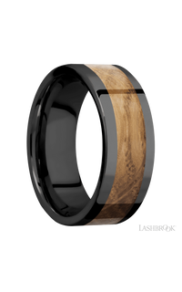 8 mm wide/Flat/Zirconium band with one 5 mm Centered inlay of Whiskey Barrel img2