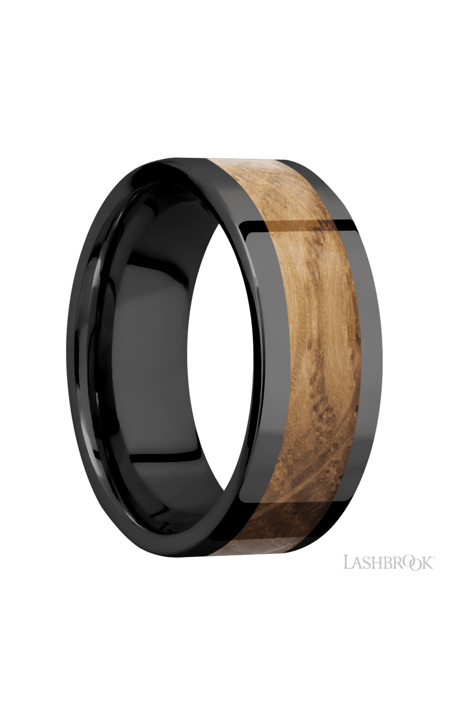 8 mm wide/Flat/Zirconium band with one 5 mm Centered inlay of Whiskey Barrel img2