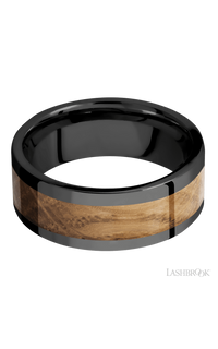 8 mm wide/Flat/Zirconium band with one 5 mm Centered inlay of Whiskey Barrel img3