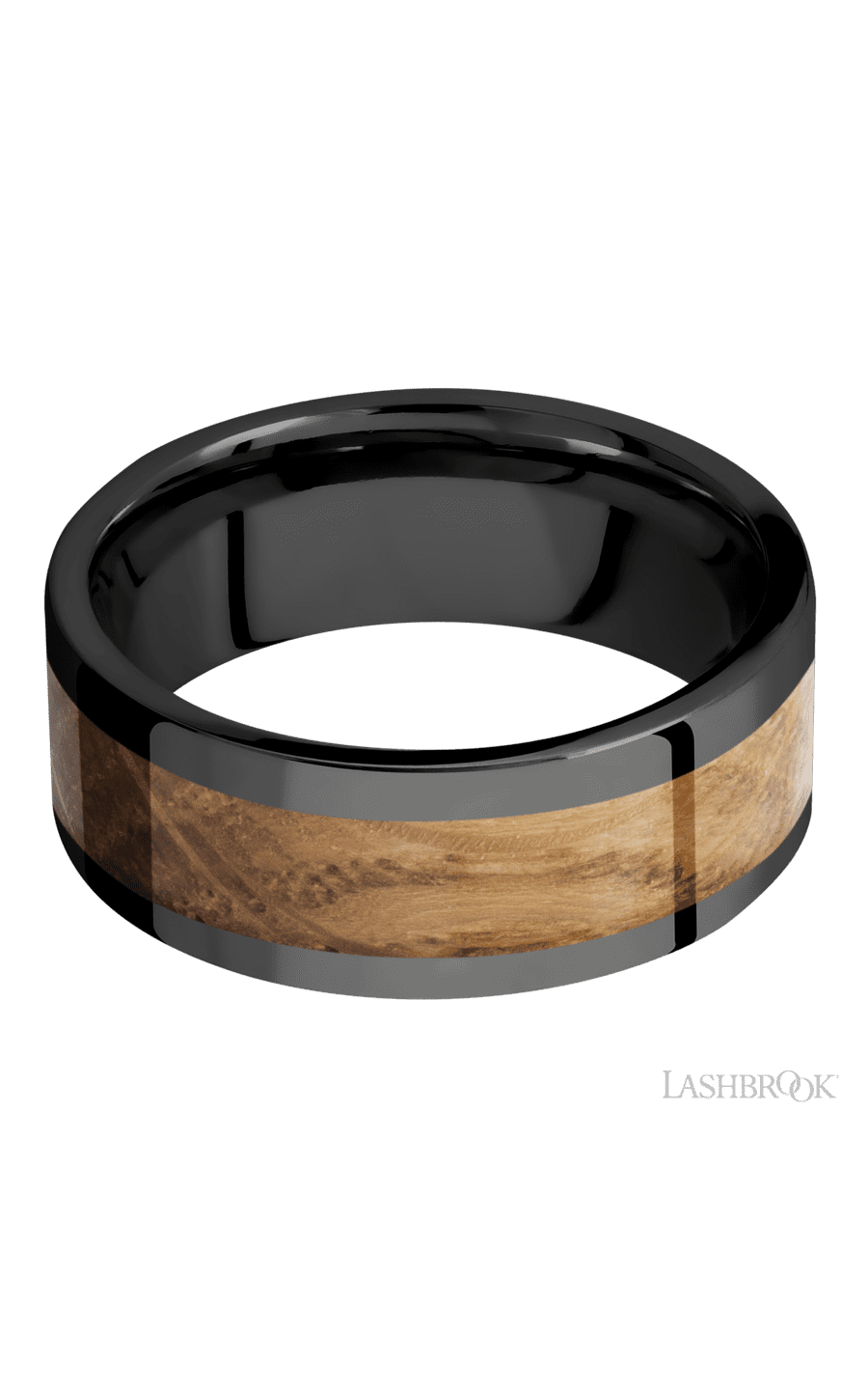 8 mm wide/Flat/Zirconium band with one 5 mm Centered inlay of Whiskey Barrel img3
