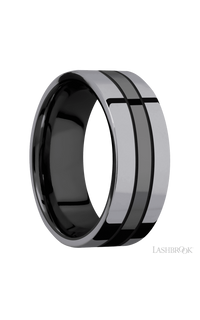 8 mm wide/Flat/Zirconium band with two 3 mm Double Off Center Edge inlays of Tantalum img2