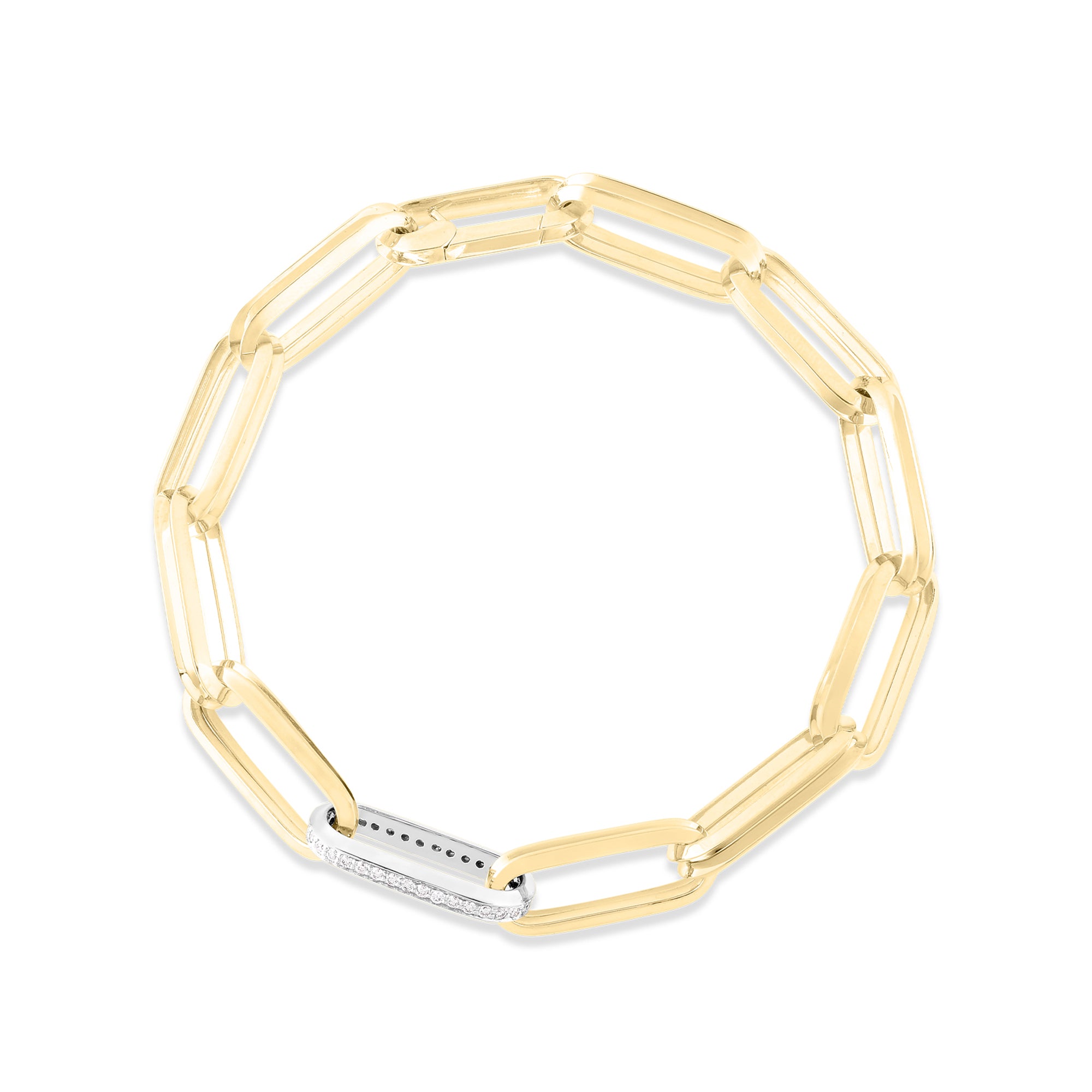 Roberto Coin 18K Yellow & White Designer Gold and Diamond Rectangular Paperclip Link Bracelet