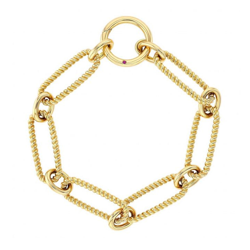 Roberto Coin 18K Yellow Designer Gold Alternating Fluted Paperclip & Oval Link Bracelet - NAGI