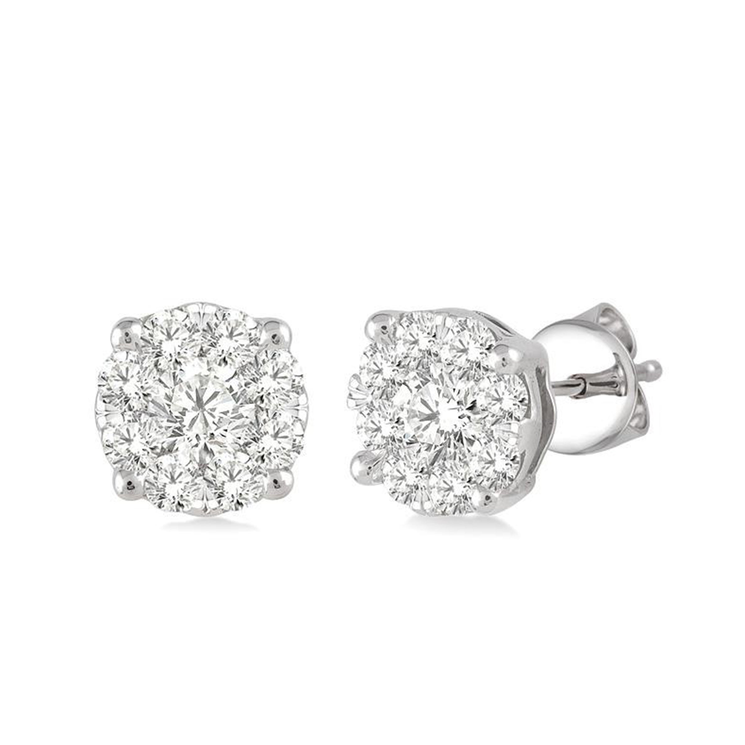 14K White Gold Diamond Cluster Stud Earrings