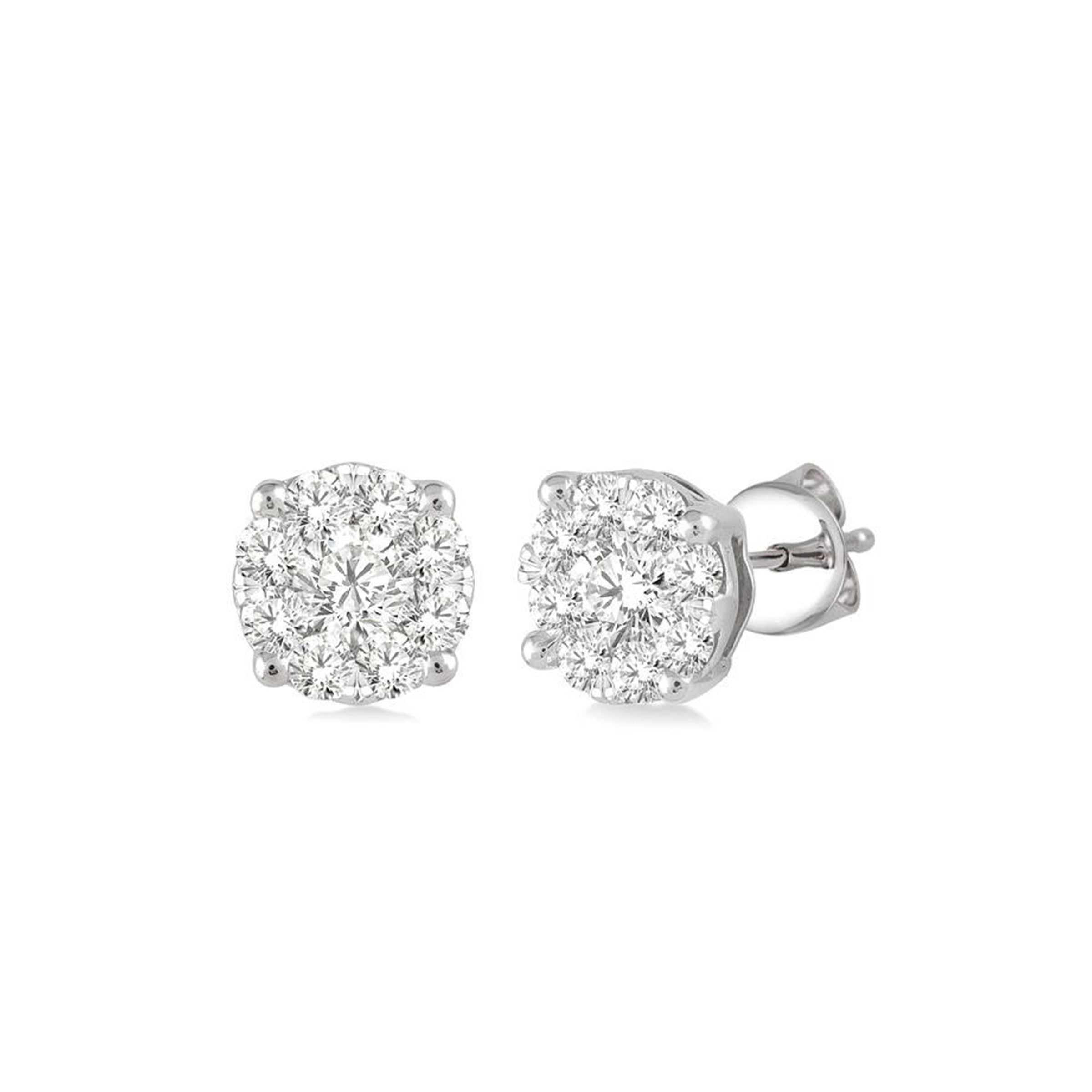 14K White Gold .50 Carats Diamond Cluster Stud Earrings