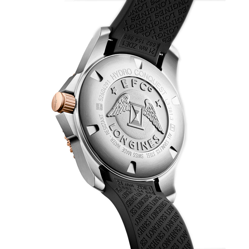 Longines HydroConquest 41MM Automatic Watch  Sunray Black Dial Black Rubber Strap L37813589