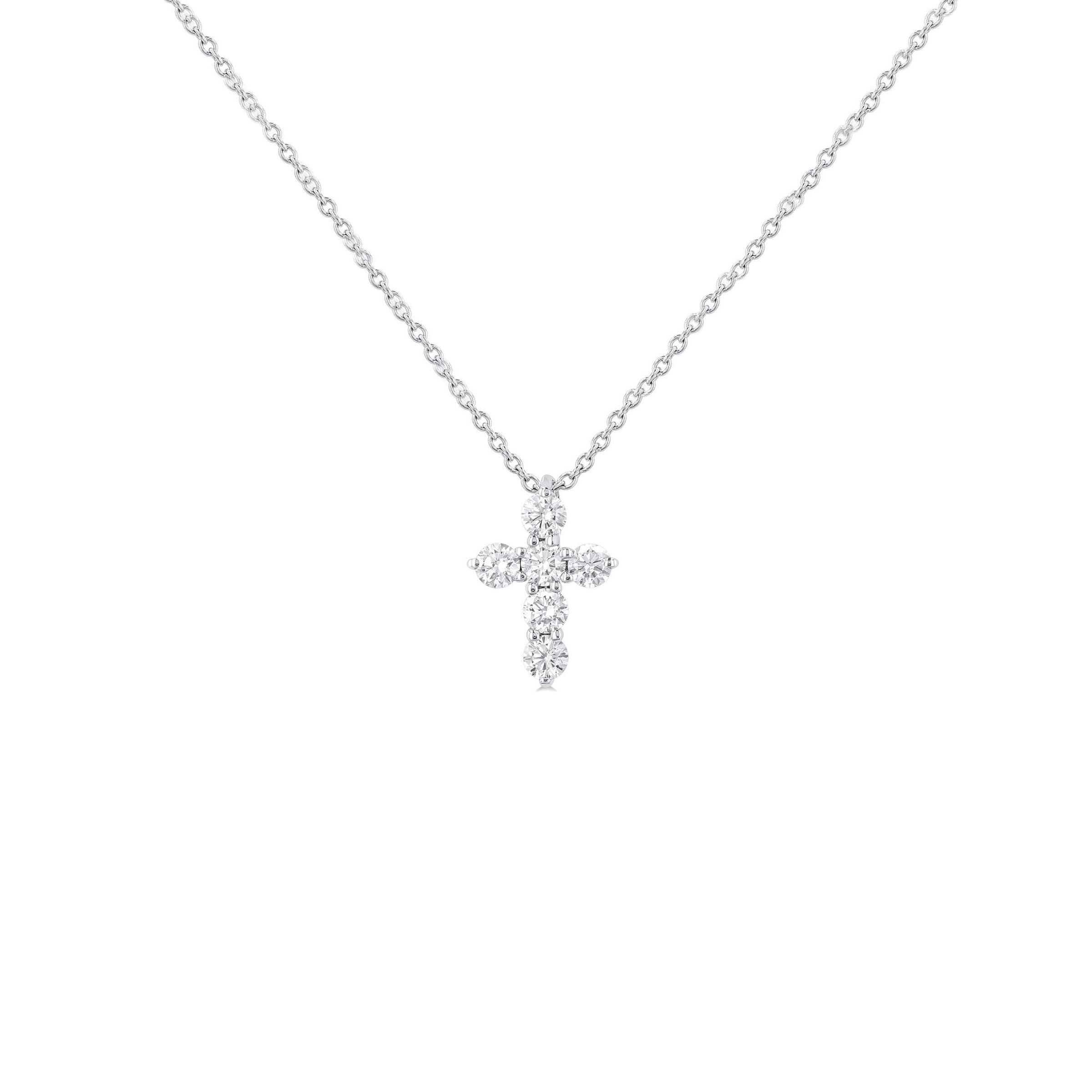 14K White Gold 6 Stone Diamond Cross Necklace 0.50cts