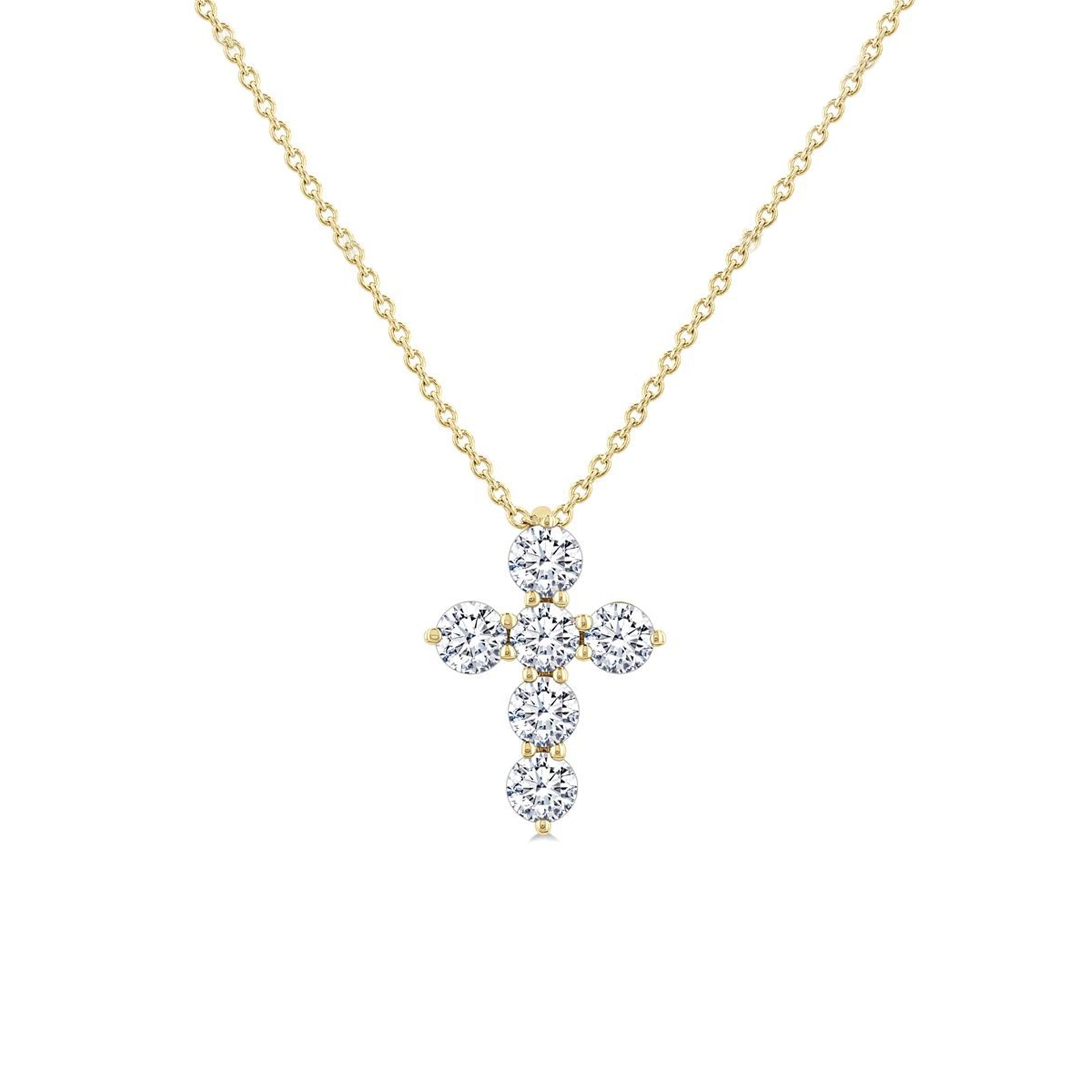14K Yellow Gold .50 Carat Diamond Cross Necklace