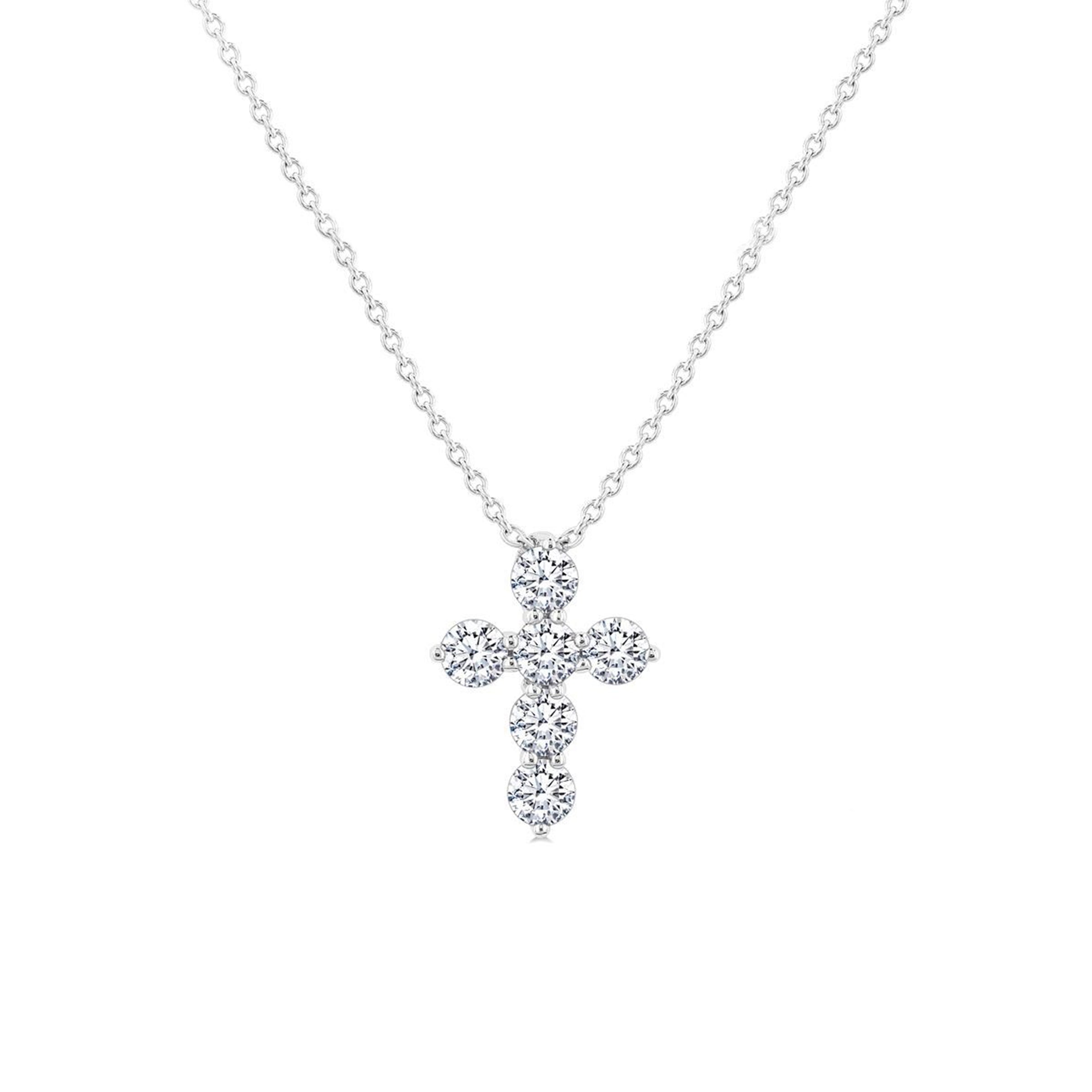 14K White Gold .35 Carat Diamond Cross Necklace
