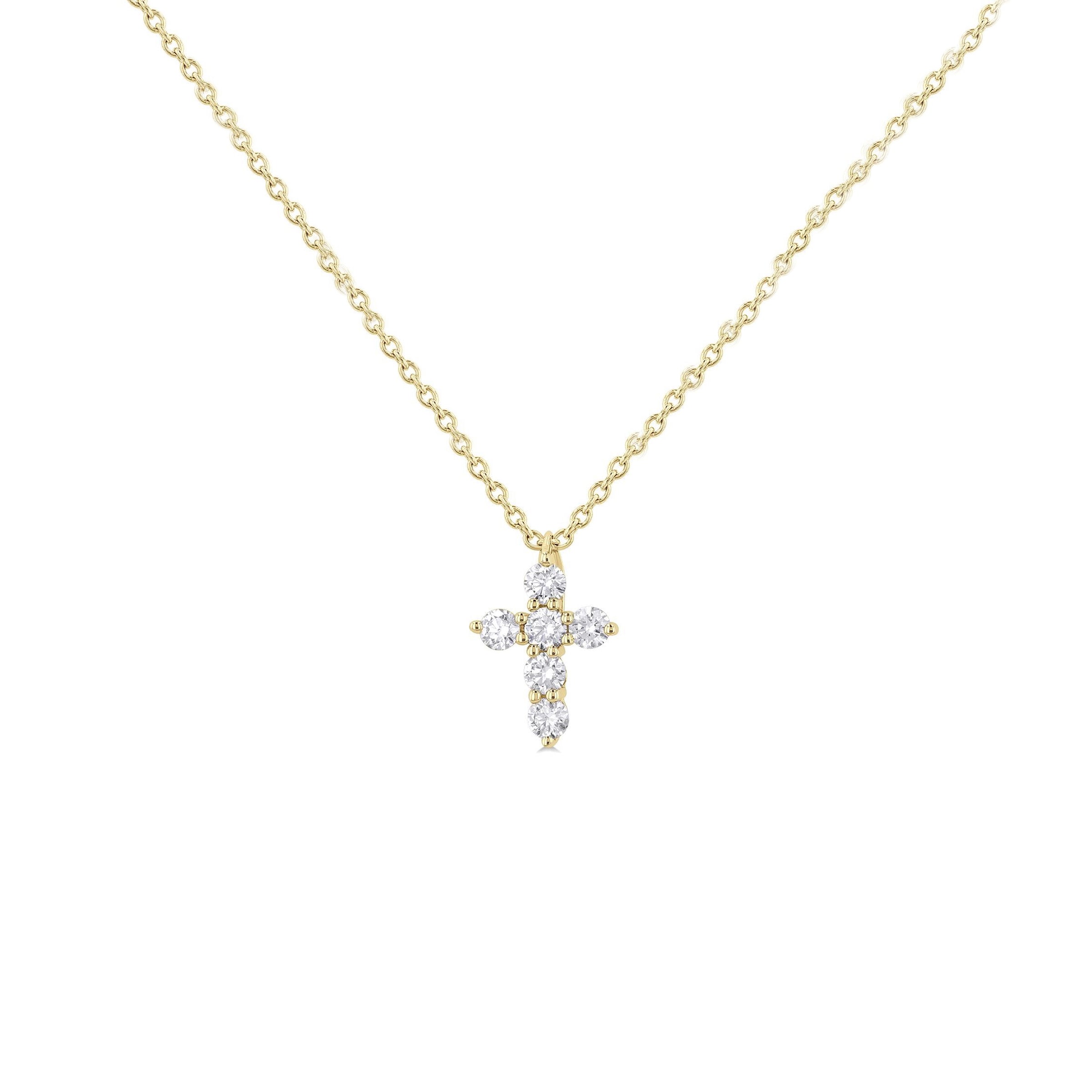 14K Yellow Gold 6 Stone Diamond Cross Necklace 0.15cts