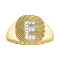 14k yellow gold signet ring with "E" initial