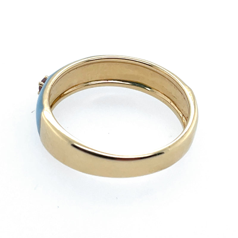 My Story "Cher" Ring Powder Blue Enamel Pink Tourmaline 14k Yellow Gold