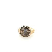 14k yellow gold signet ring with "E" initial