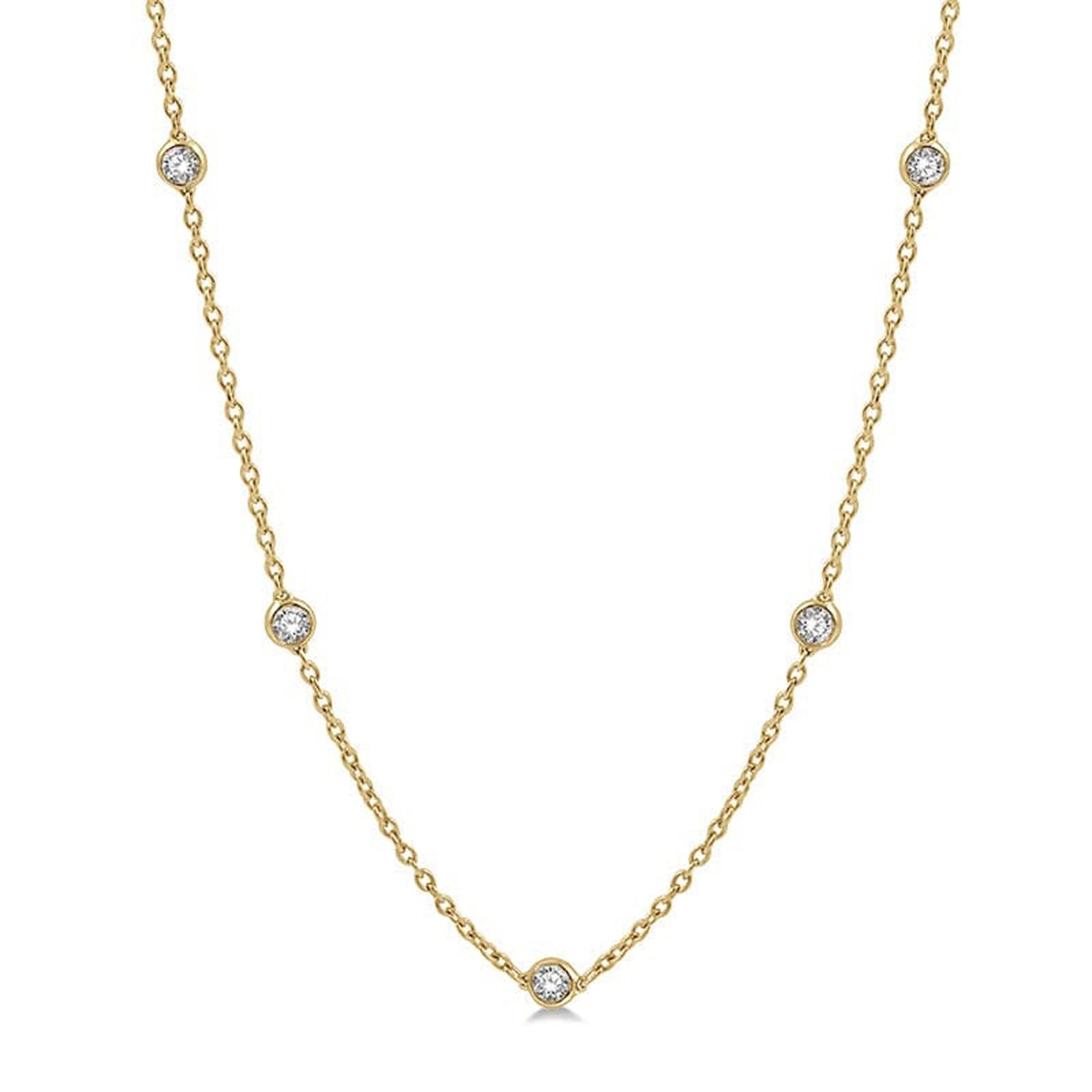 14K Yellow Gold 11 Round Cut 0.5 Carat Diamond Station Necklace