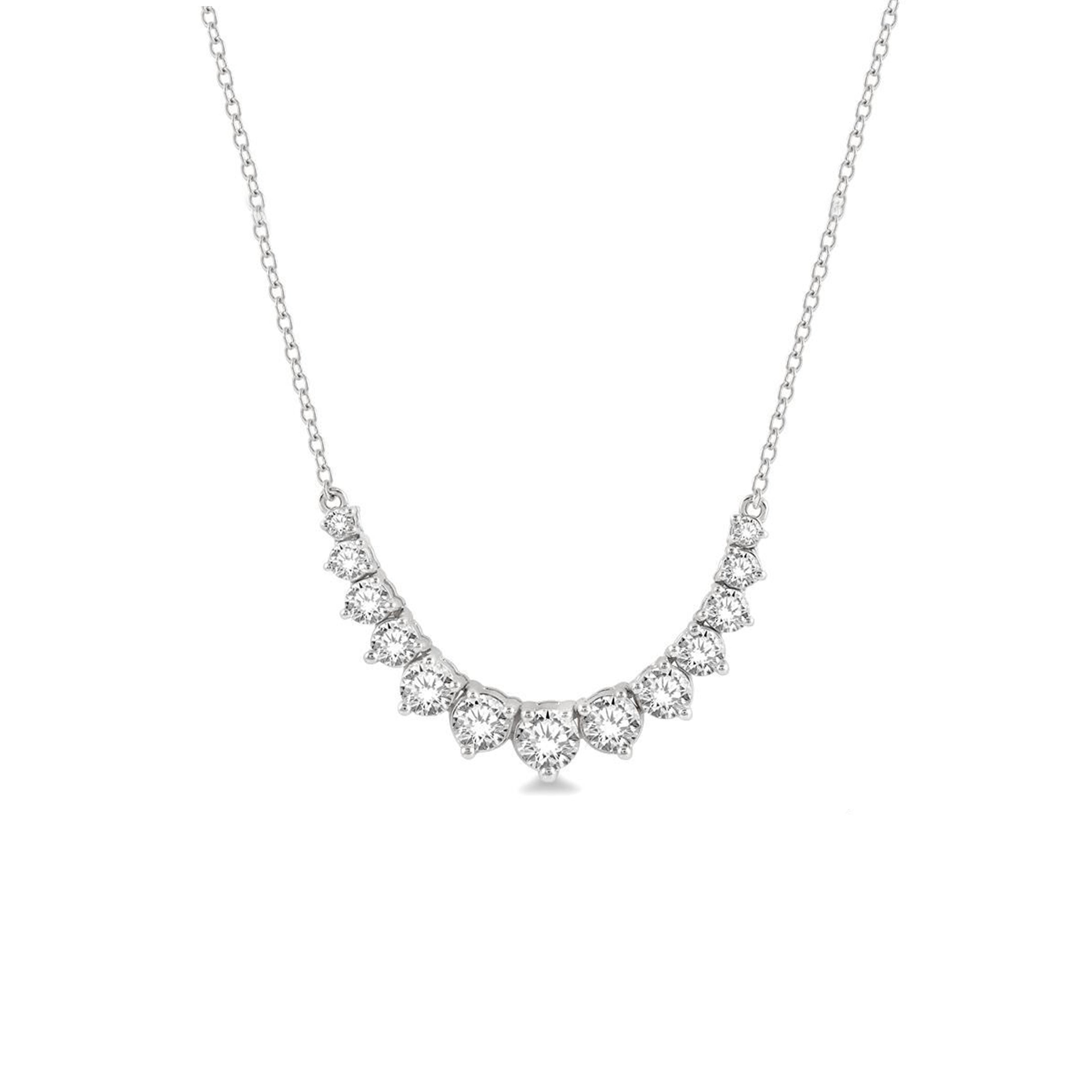 14K White Gold Graduated Smile Diamond Necklace