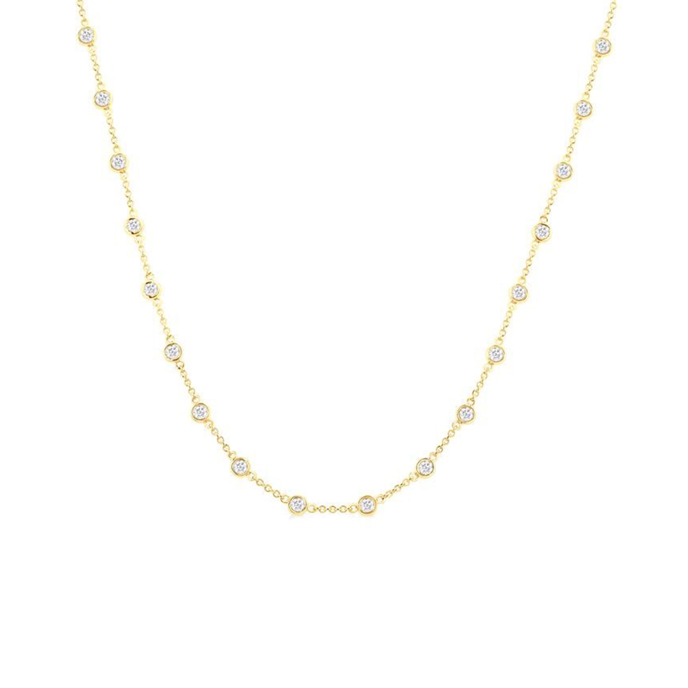 1K Yellow Gold Bezel Set Diamond Station Necklace