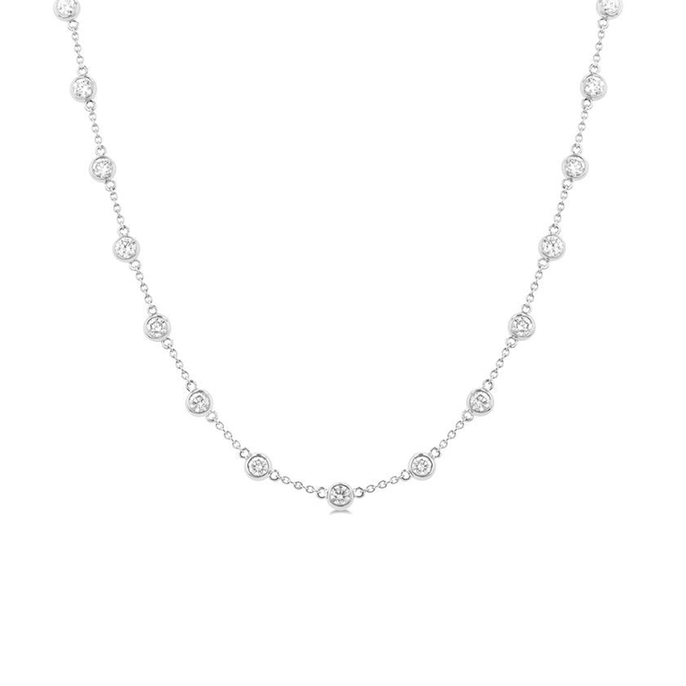 14K White Gold Bezel Set Diamond Station Necklace