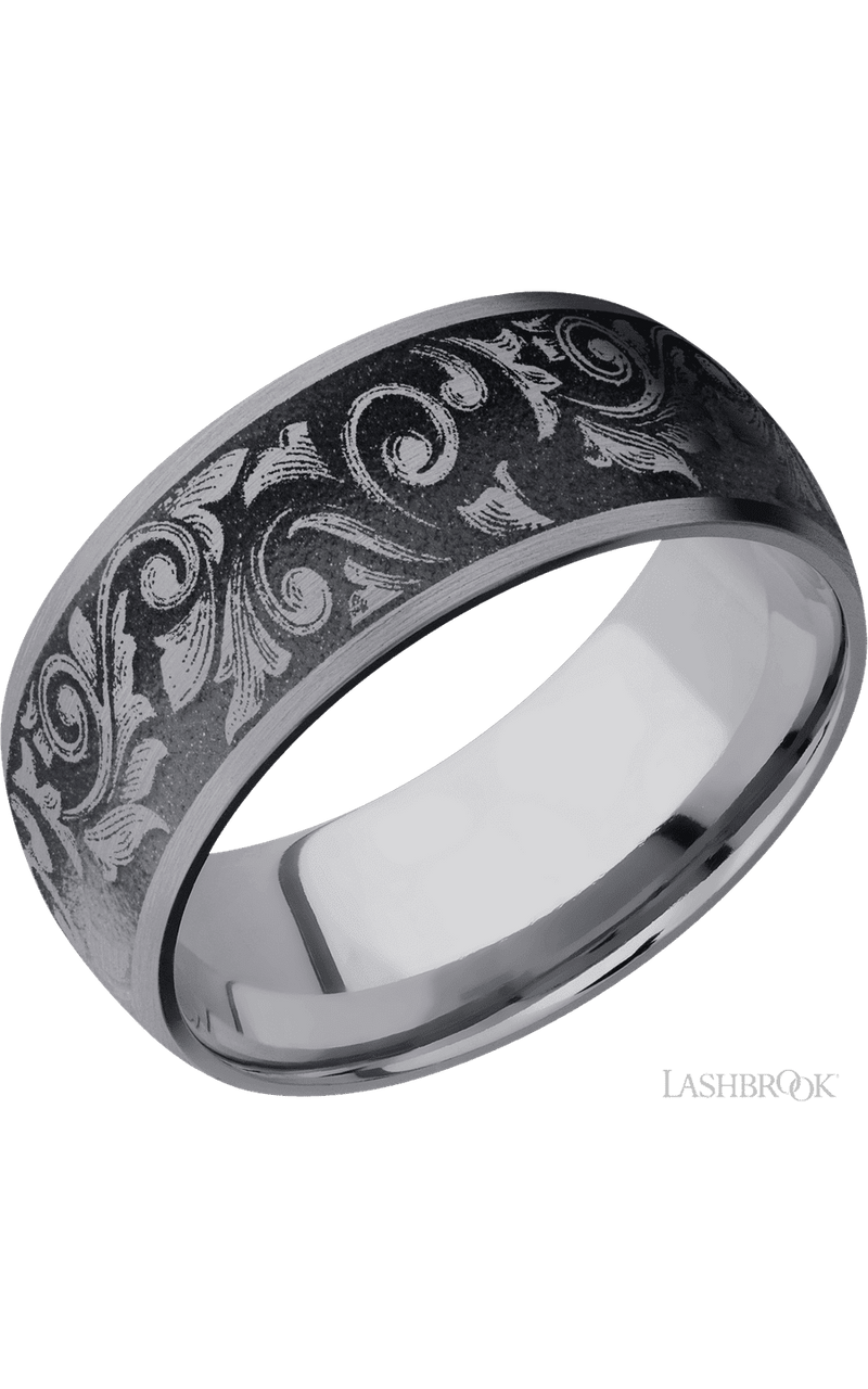 9 mm wide/Domed/Tantalum band with a laser carved Western Scroll pattern img1
