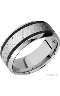 9 mm wide/High Bevel/Cobalt Chrome band featuring inlays of Dinosaur Bone Black and Meteorite img1