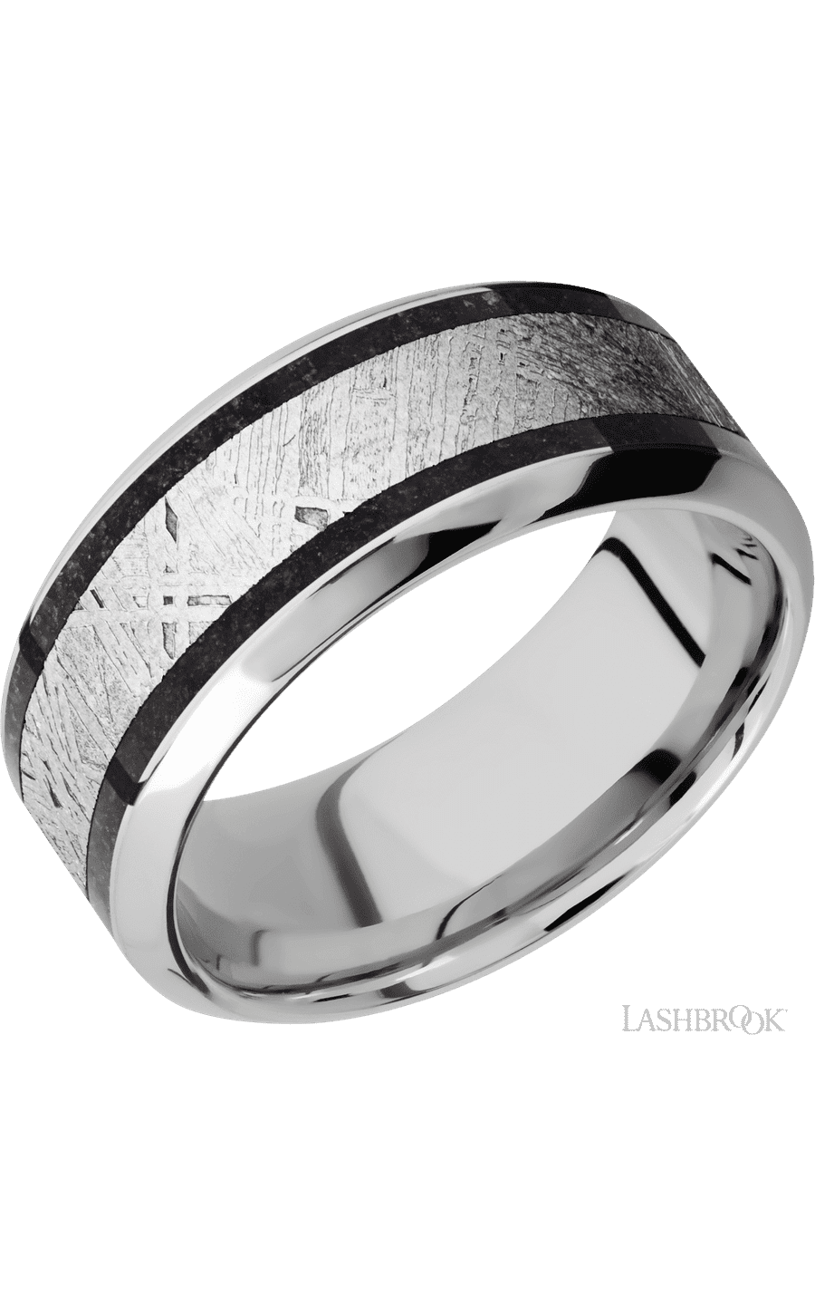 9 mm wide/High Bevel/Cobalt Chrome band featuring inlays of Dinosaur Bone Black and Meteorite img1