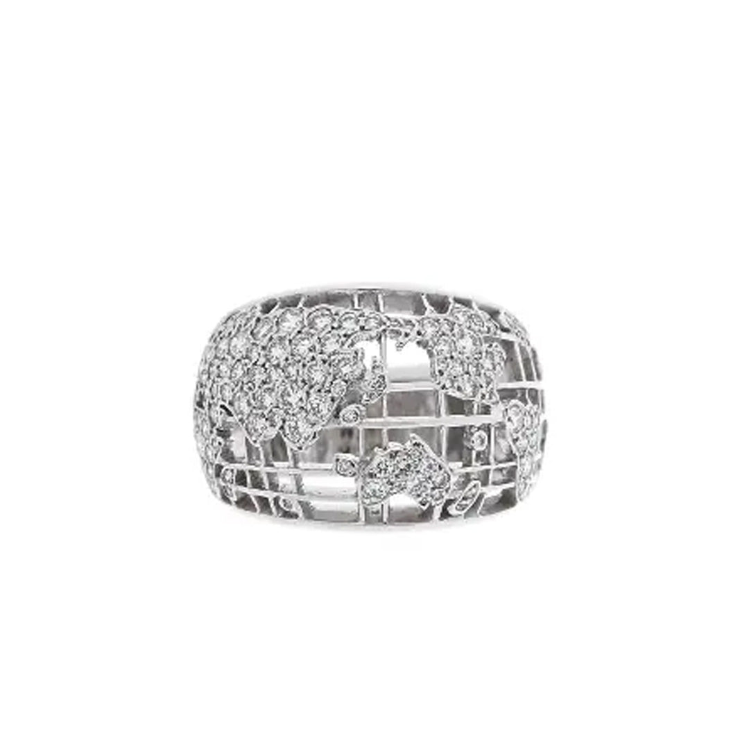 Pre-Owned Chanel 18K White Gold Diamond World Map Ring