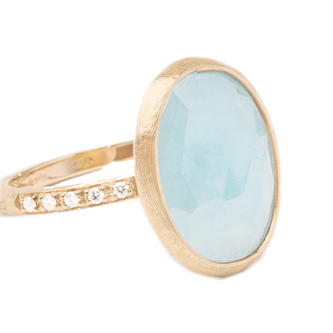 Marco Bicego 18K Yellow Gold Siviglia Aquamarine Ring with Diamond Pave Shank