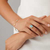 Marco Bicego 18K Yellow Gold Siviglia Aquamarine Ring with Diamond Pave Shank